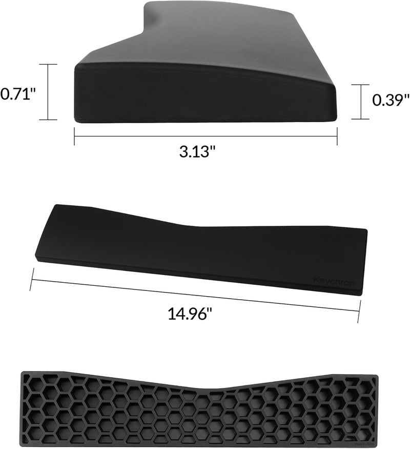 Keychron Black Silicone Wrist & Palm Rest, 14.96" for 75% Alice Layout Mechanical Keyboards (Q10 / Q10 Pro / Q10 Max / V10 / V10 Max) – Full Honeycomb Anti-Slip Base, Smooth and Soft Typing Support - Image 3